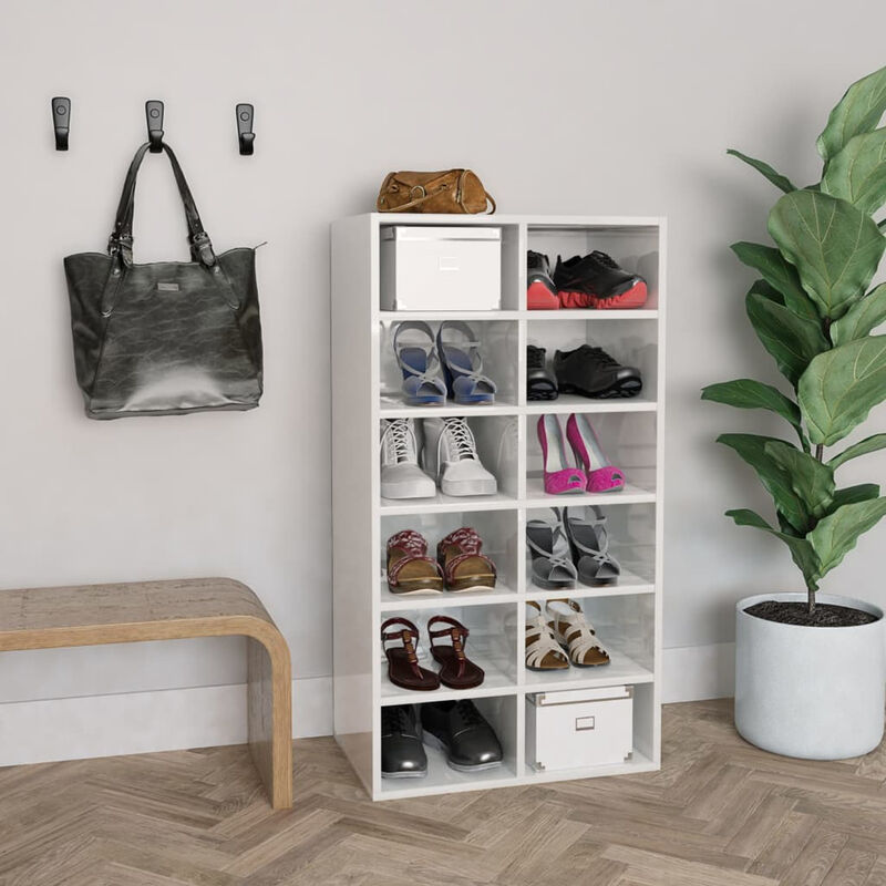 

Happyshopping - Mueble zapatero de aglomerado blanco brillante 54x34x100 cm