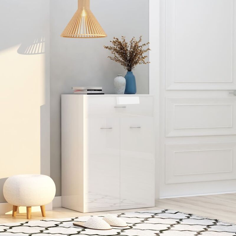 

Mueble zapatero de aglomerado blanco brillante 60x35x84 cm