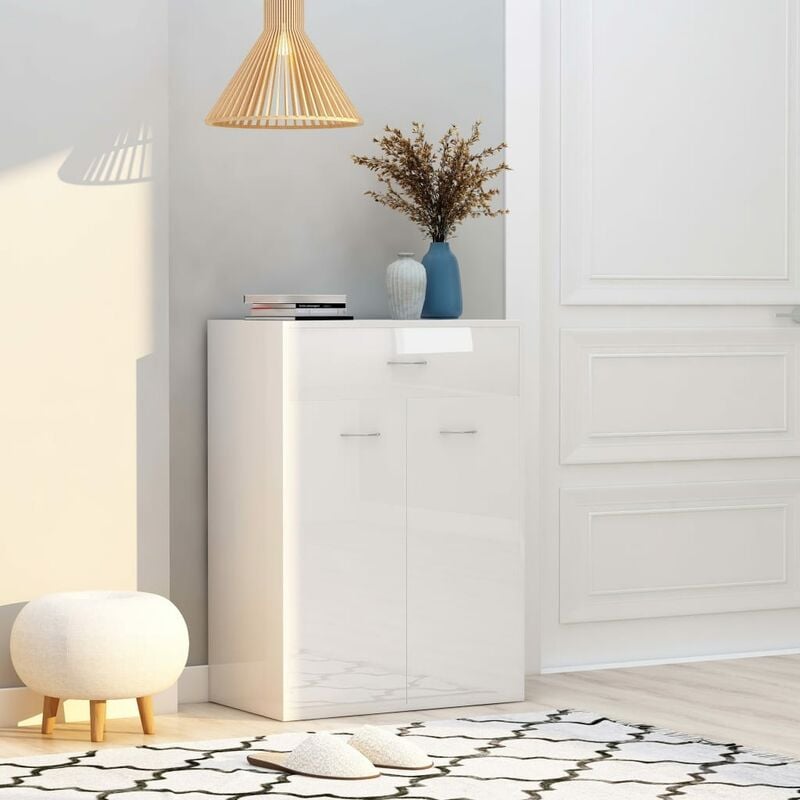 

Mueble zapatero de aglomerado blanco brillante 60x35x84 cm - Blanco