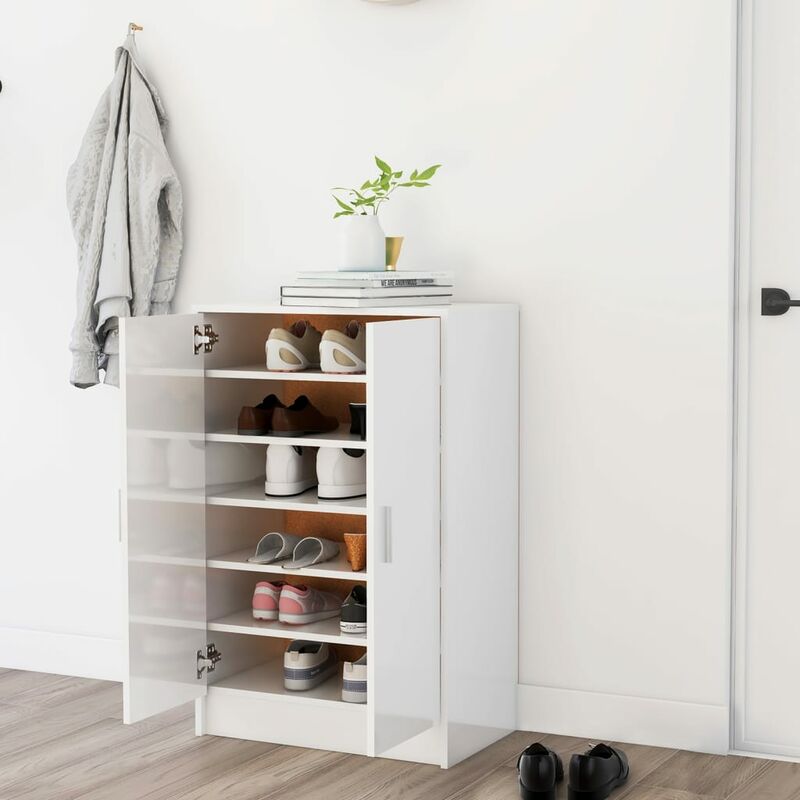 

Mueble zapatero de aglomerado blanco brillante 60x35x92 cm