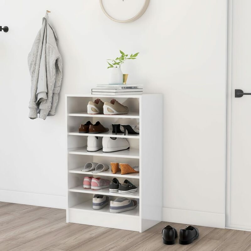 

Mueble zapatero de aglomerado blanco brillante 60x35x92 cm