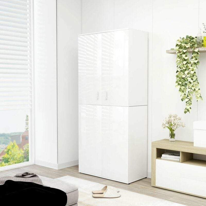 

Mueble zapatero de aglomerado blanco brillante 80x39x178 cm