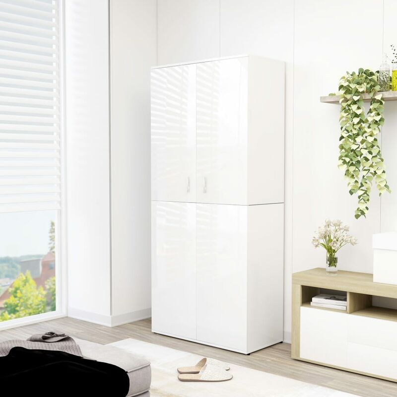 

Mueble zapatero de aglomerado blanco brillante 80x39x178 cm - Blanco
