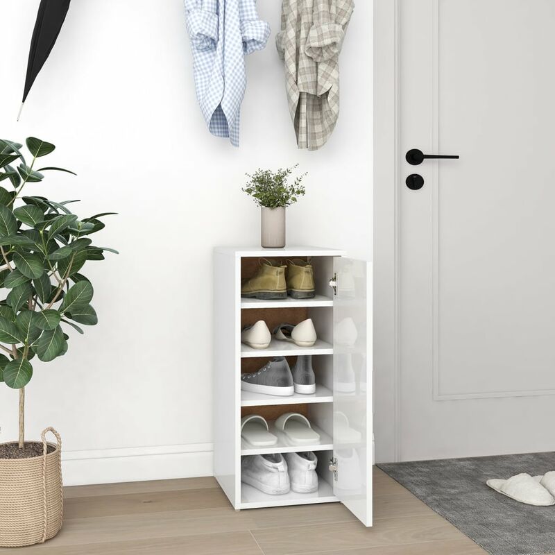 

Mueble zapatero de aglomerado blanco con brillo 32x35x70 cm