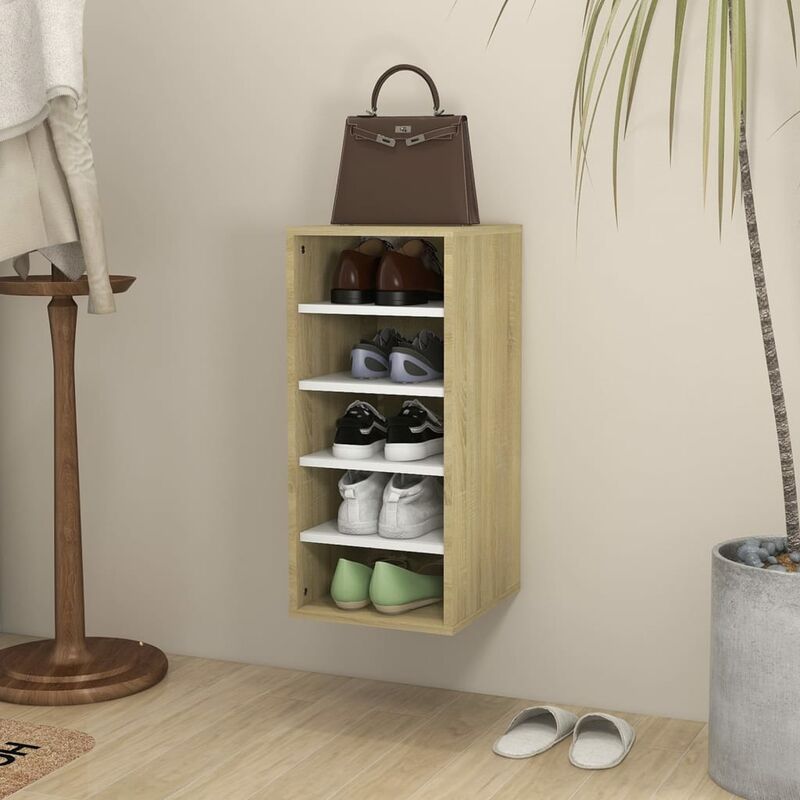 

Mueble zapatero de aglomerado blanco roble Sonoma 31,5x35x70 cm