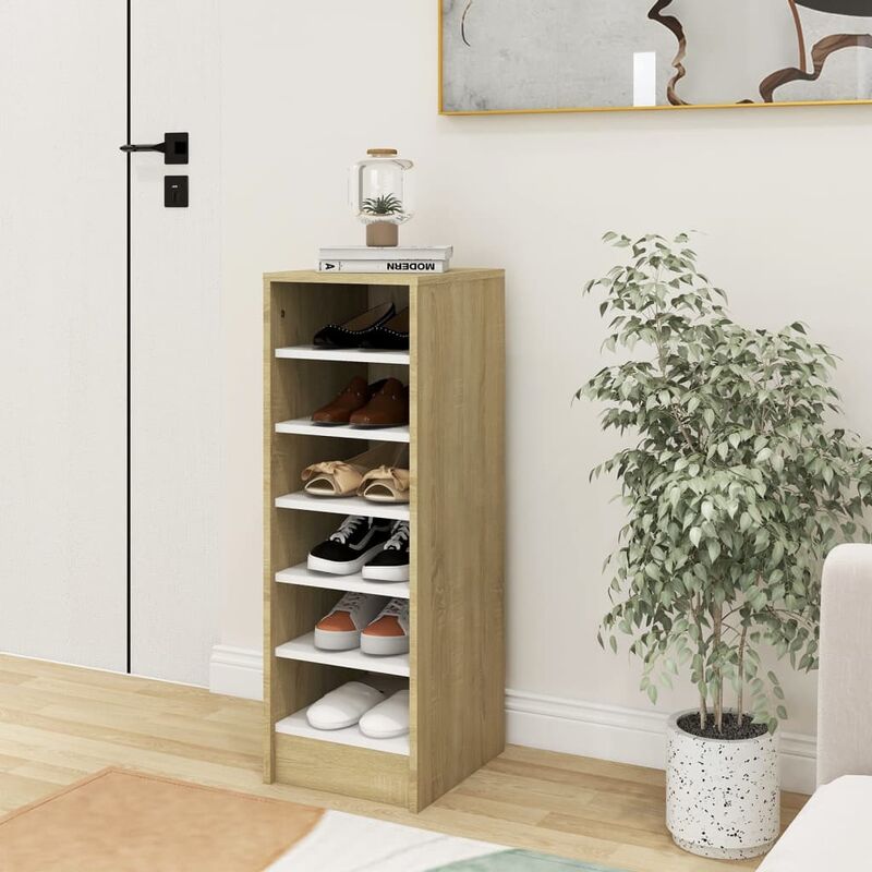 

Mueble zapatero de aglomerado blanco roble Sonoma 31,5x35x90 cm
