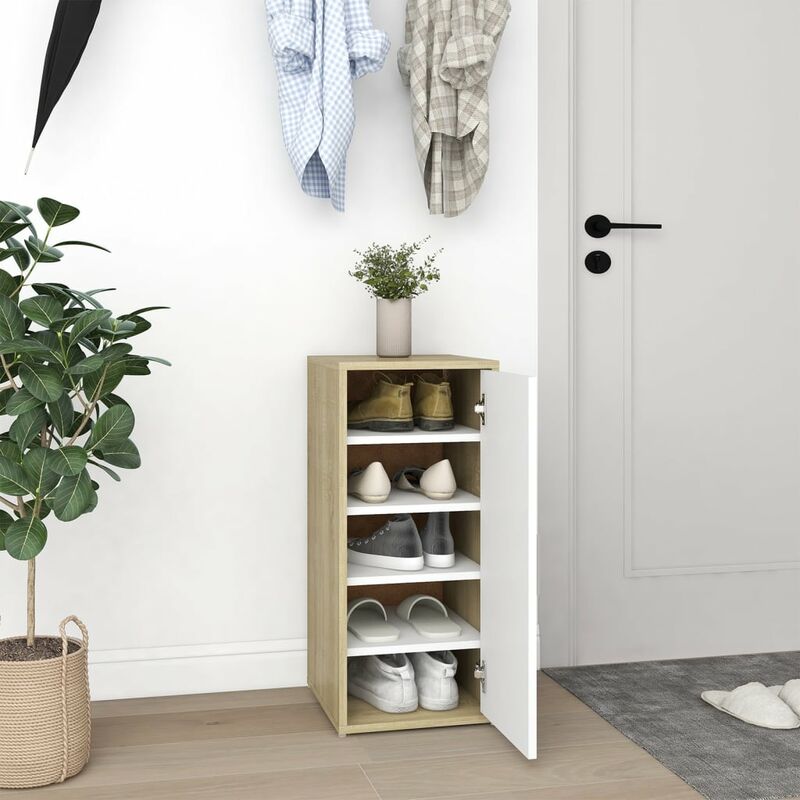 

Mueble zapatero de aglomerado blanco y roble Sonoma 32x35x70 cm
