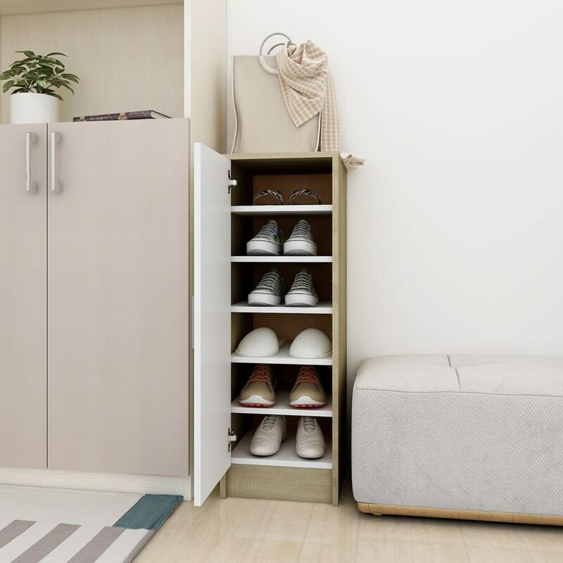 

Mueble zapatero de aglomerado blanco y roble Sonoma 32x35x92 cm