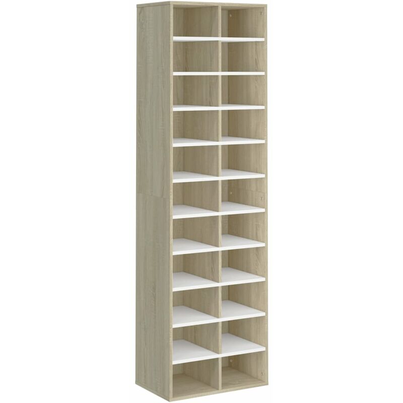 

Mueble zapatero de aglomerado blanco y roble Sonoma 54x34x183cm - Multicolor - Vidaxl
