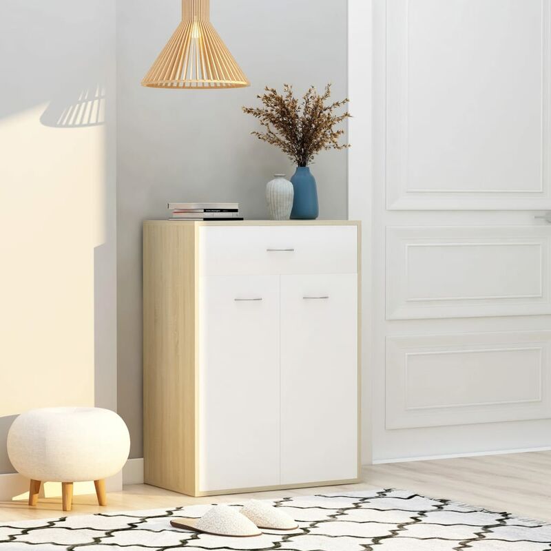 

Mueble zapatero de aglomerado blanco y roble Sonoma 60x35x84 cm