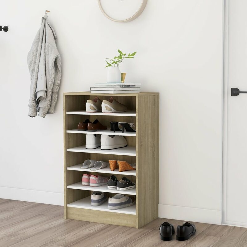 

Mueble zapatero de aglomerado blanco y roble Sonoma 60x35x92 cm