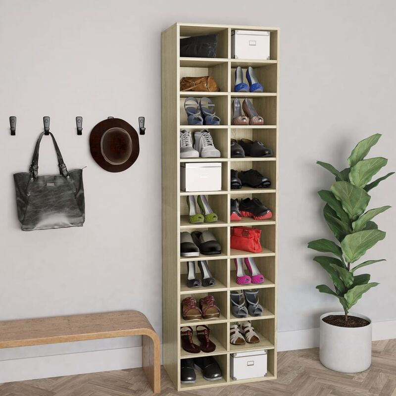 

Happyshopping - Mueble zapatero de aglomerado color roble Sonoma 54x34x183 cm