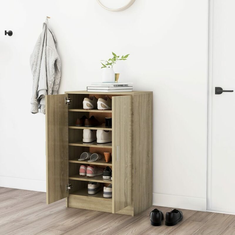 

Mueble zapatero de aglomerado color roble Sonoma 60x35x92 cm