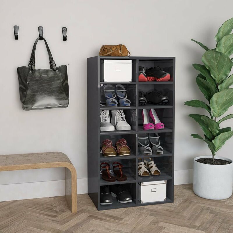 

Happyshopping - Mueble zapatero de aglomerado gris brillante 54x34x100 cm