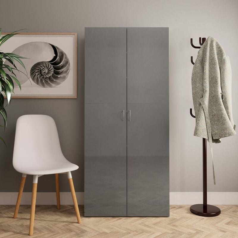 

Happyshopping - Mueble zapatero de aglomerado gris brillante 80x35,5x180 cm