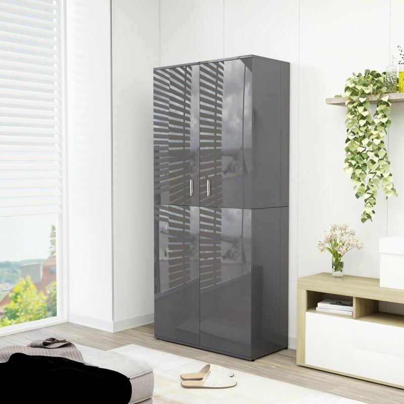

Happyshopping - Mueble zapatero de aglomerado gris brillante 80x39x178 cm