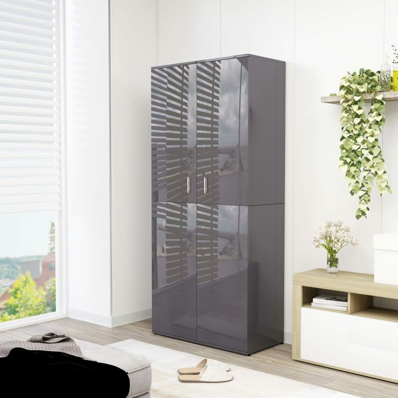 

Mueble zapatero de aglomerado gris brillante 80x39x178 cm - Gris