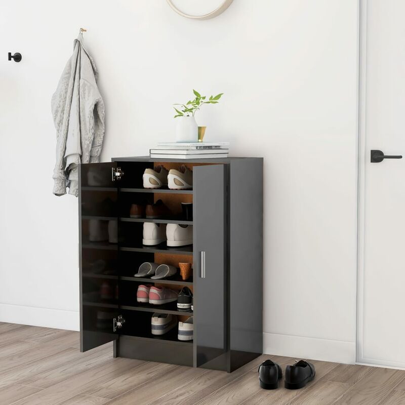 

Mueble zapatero de aglomerado gris con brillo 60x35x92 cm