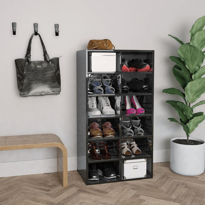 

Mueble zapatero de aglomerado negro brillante 54x34x100 cm