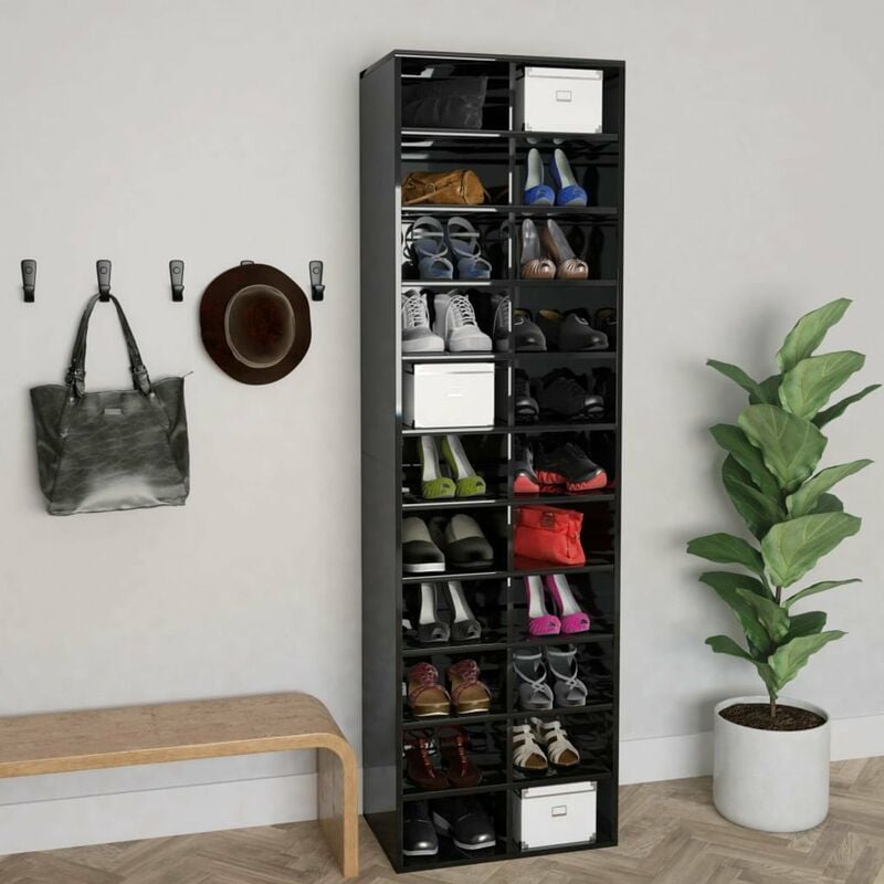 

Mueble zapatero de aglomerado negro brillante 54x34x183 cm