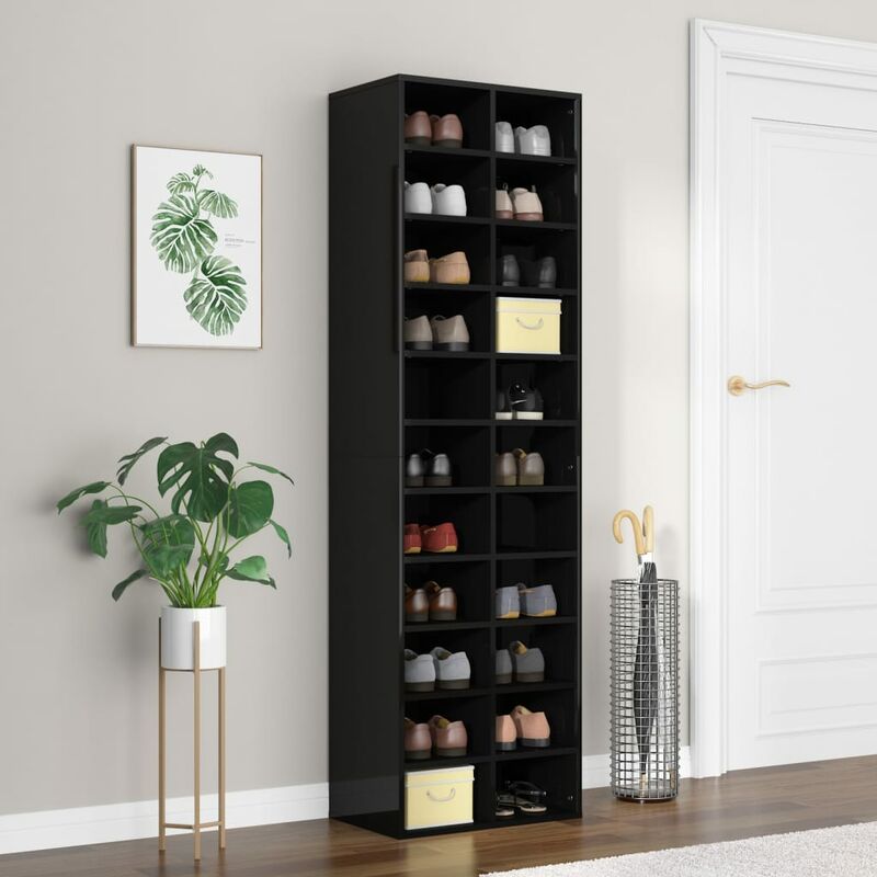 

Mueble zapatero de aglomerado negro brillante 54x34x183 cm - Negro