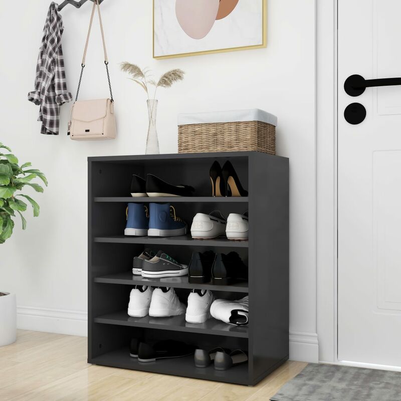

Mueble zapatero de aglomerado negro brillante 60x35x70 cm