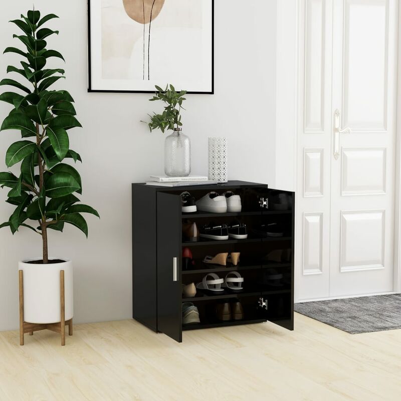 

Mueble zapatero de aglomerado negro brillante 60x35x70 cm