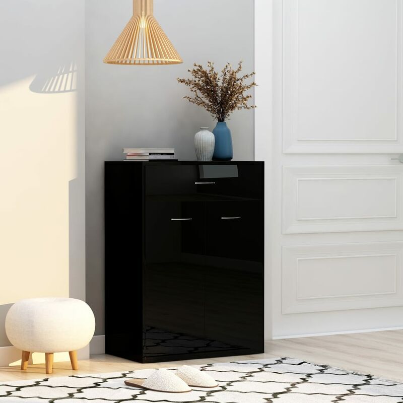 

Mueble zapatero de aglomerado negro brillante 60x35x84 cm
