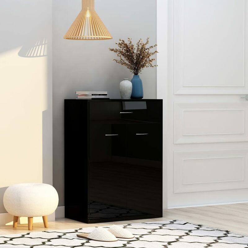 

Mueble zapatero de aglomerado negro brillante 60x35x84 cm - Negro