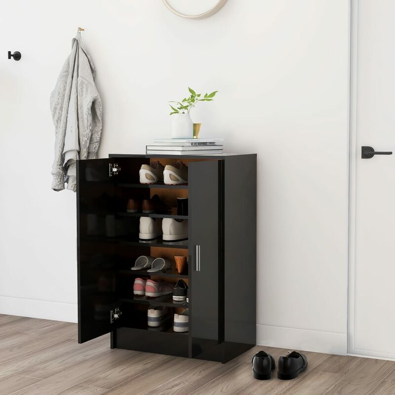 

Mueble zapatero de aglomerado negro brillante 60x35x92 cm