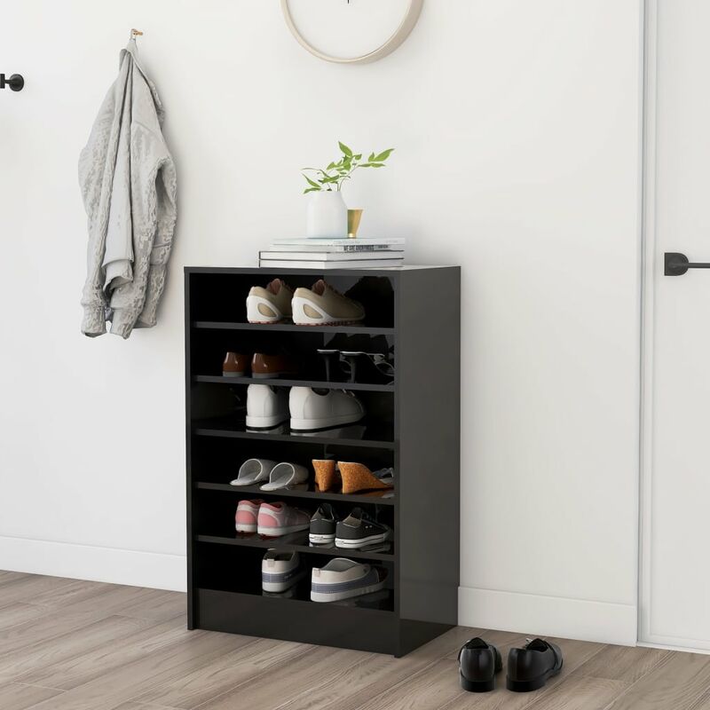 

Mueble zapatero de aglomerado negro brillante 60x35x92 cm