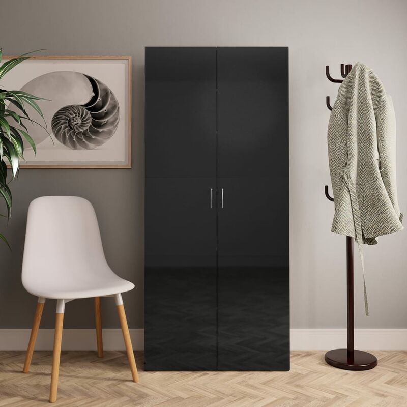 

Mueble zapatero de aglomerado negro brillante 80x35,5x180 cm