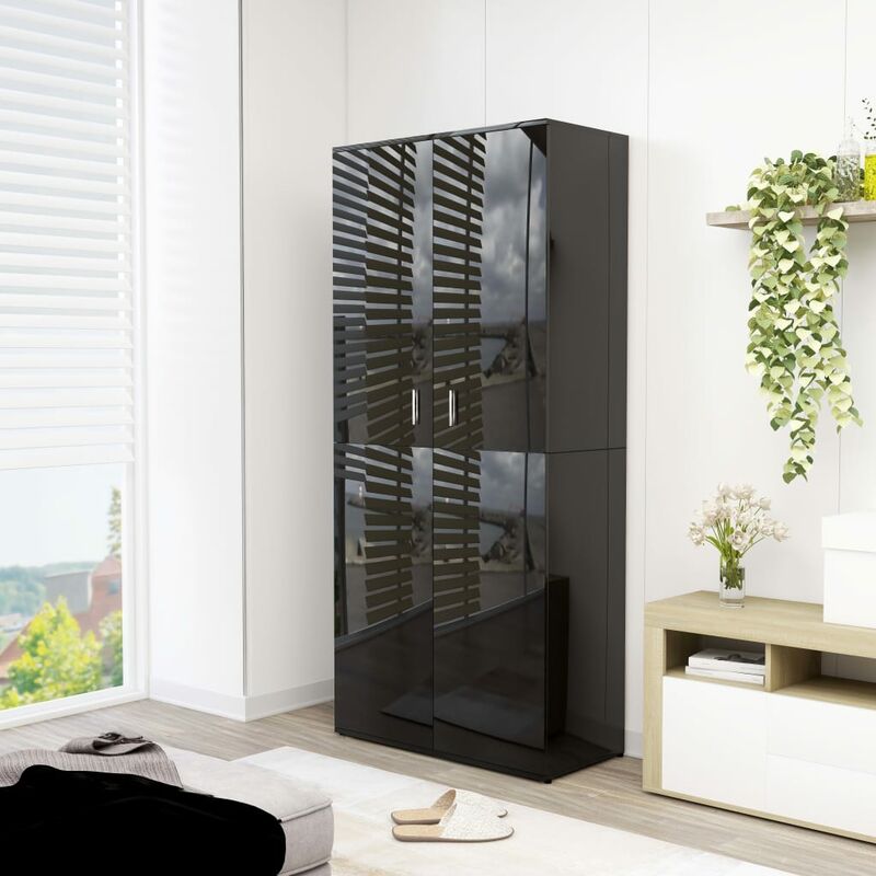 

Mueble zapatero de aglomerado negro brillante 80x39x178 cm - Negro