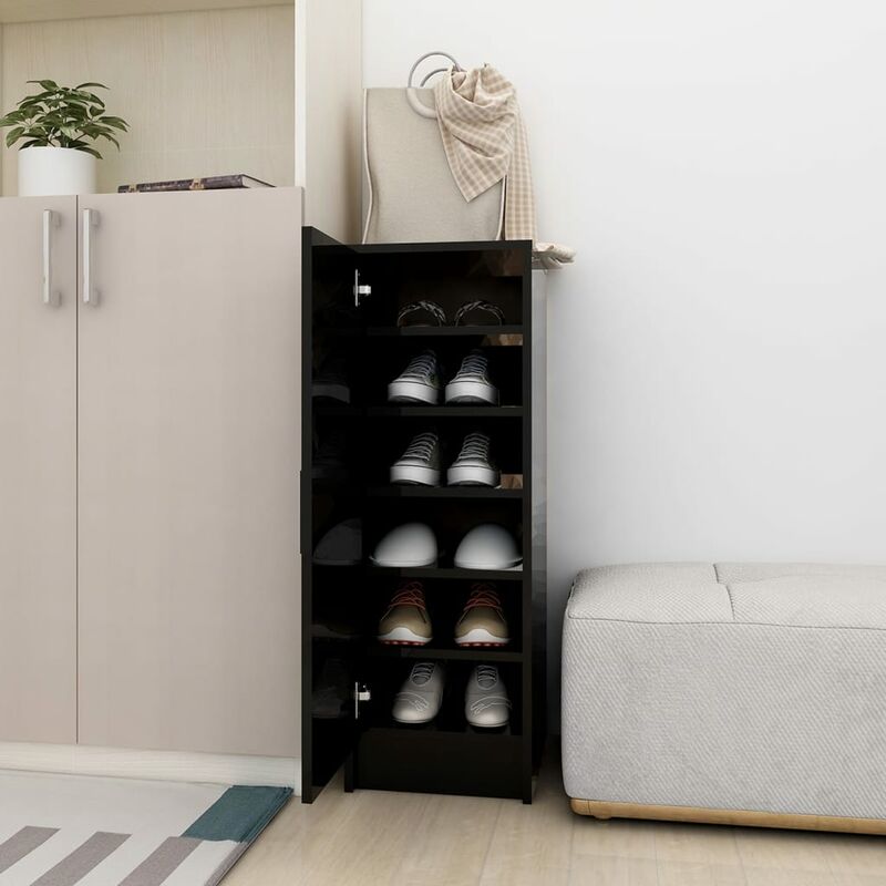 

Mueble zapatero de aglomerado negro con brillo 32x35x92 cm