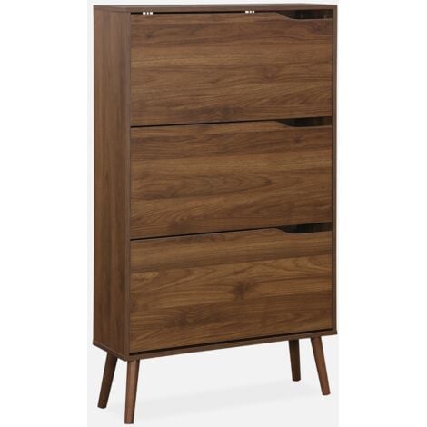 SWEEEK Mueble zapatero de madera de nogal con 3 puertas