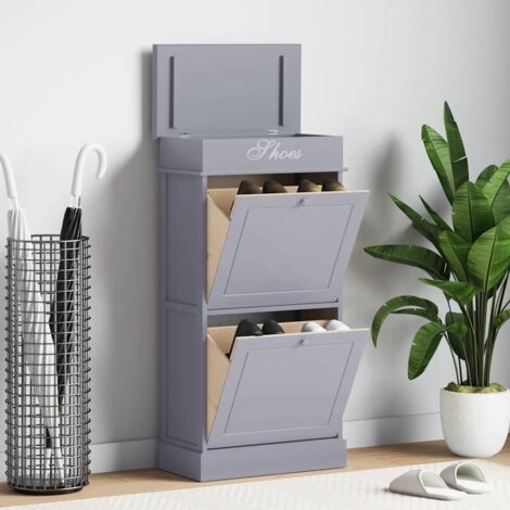 Mueble zapatero de madera de Paulownia gris 50x28x98 cm