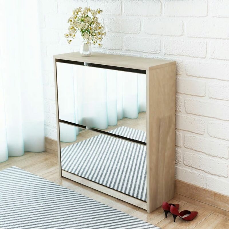 

Mueble zapatero de roble 2 compartimentos con espejo 63x17x67cm