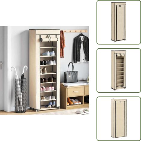 Mueble zapatero de tela con funda color crema 57x29x162 cm