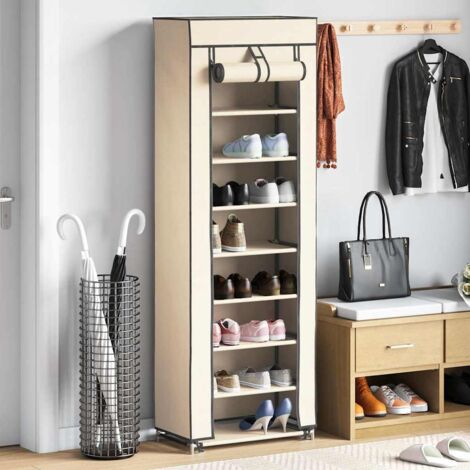 Mueble zapatero de tela con funda color crema 57x29x162 cm
