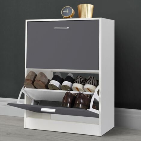 Mueble zapatero KLARK blanco con 2 puertas grises