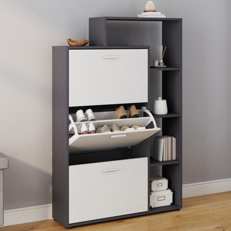 Mueble zapatero KLARK gris 3 puertas blanco con estante