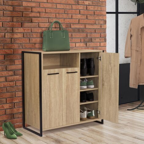 IDMARKET Mueble zapatero LUIS de 3 puertas con hornacina en diseño industrial