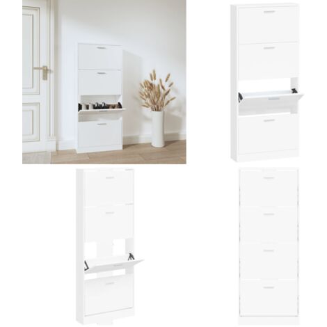 Mueble zapatero madera contrachapada blanco 59x17x150 cm - Armario para zapatos - Estantería para zapatos