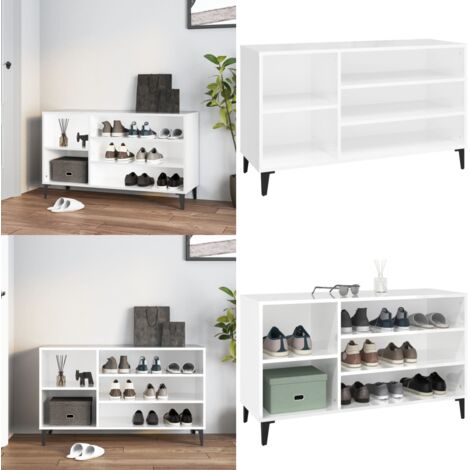Mueble zapatero madera contrachapada blanco brillo 102x36x60 cm - Armario de recibidor - Mueble de madera contrachapada