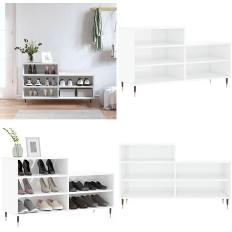 Mueble zapatero madera contrachapada blanco brillo 102x36x60 cm - Madera contrachapada - Almacenamiento de zapatos