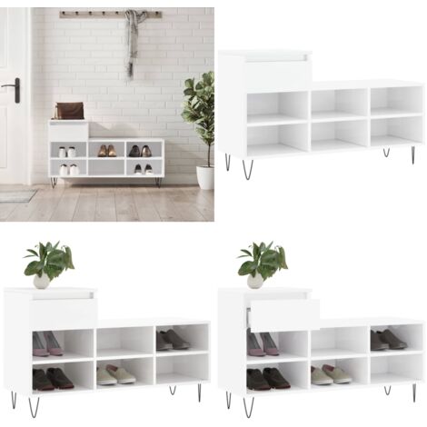 Mueble zapatero madera contrachapada blanco brillo 102x36x60 cm - Madera contrachapada - Armario zapatero