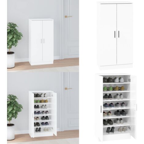 Mueble zapatero madera contrachapada blanco brillo 55x35x108 cm - Armario de zapatos - Almacenamiento de zapatos