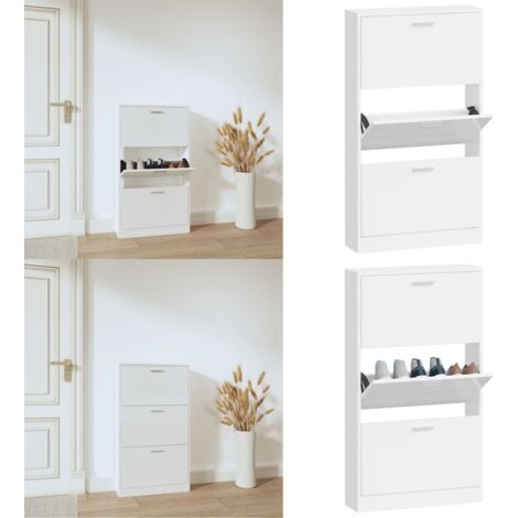 Mueble zapatero madera contrachapada blanco brillo 59x17x108 cm - Estantería para zapatos - Armario para zapatos
