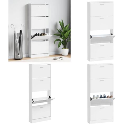 Mueble zapatero madera contrachapada blanco brillo 59x17x150 cm - Estantería para zapatos - Armario para zapatos