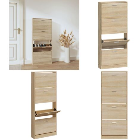 Mueble zapatero madera contrachapada color roble 59x17x150 cm - Mueble para zapatos - Estantería para zapatos